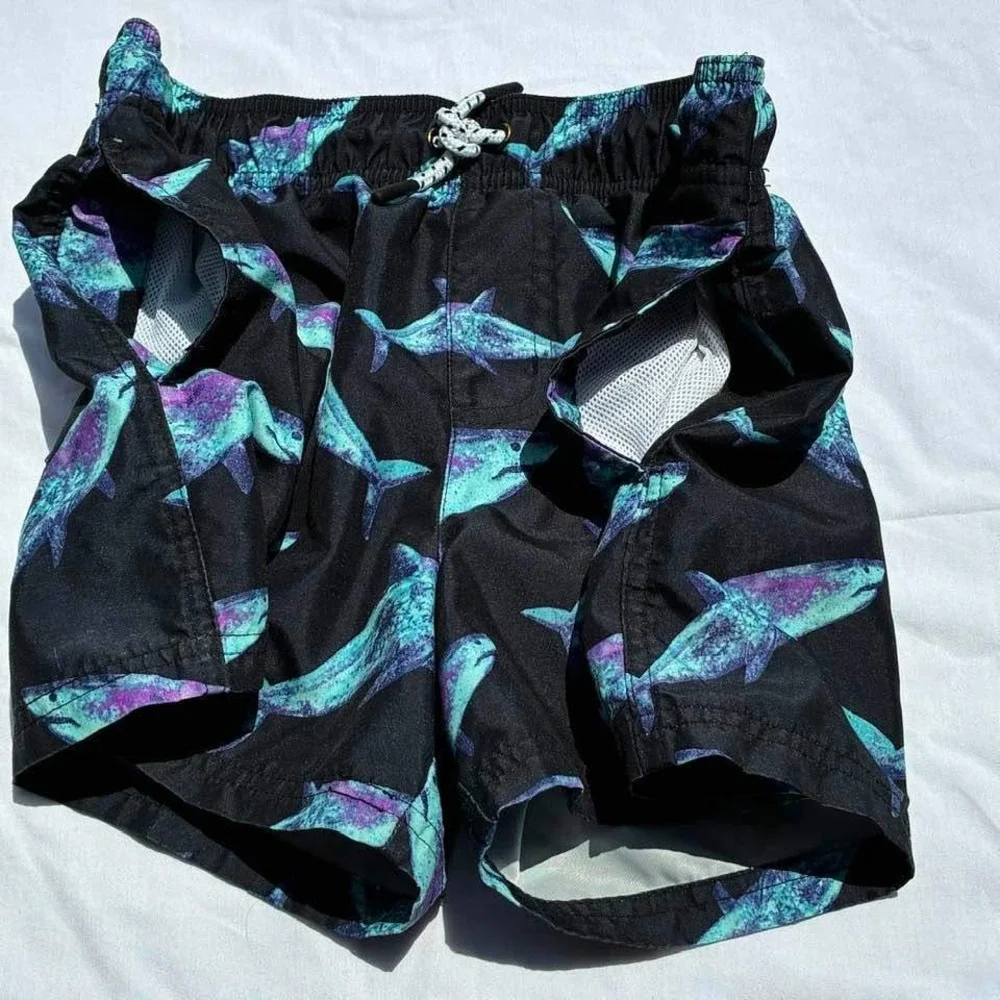 Art Class Boys Shark Print Swim Trunks Black Teal XL 14 Swim Shorts